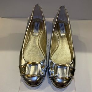 Jimmy Choo mirror leather silver flat